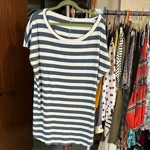 NATURAL LIFE Navy and White Striped Short Sleeve Dress